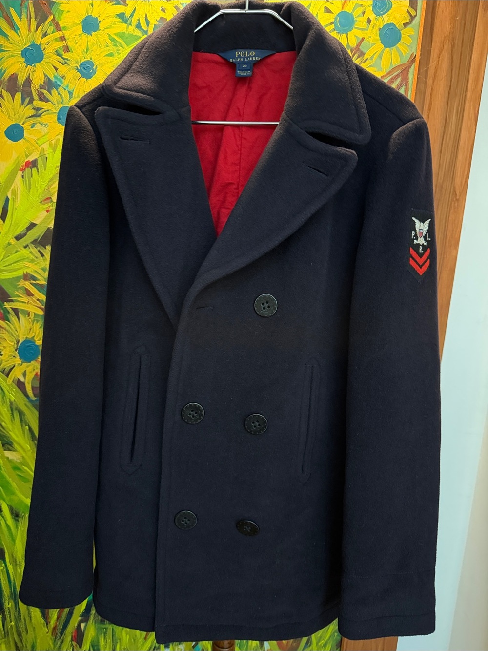Polo Men's Double-Breasted Navy Wool Peacoat Size 20 Youth